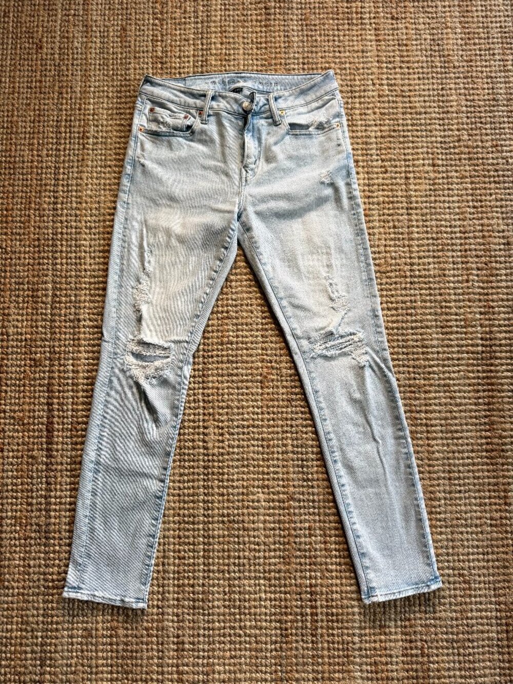 American Eagle Airflex 360 Mens Light Wash Distressed Ripped Jeans Size 32x32